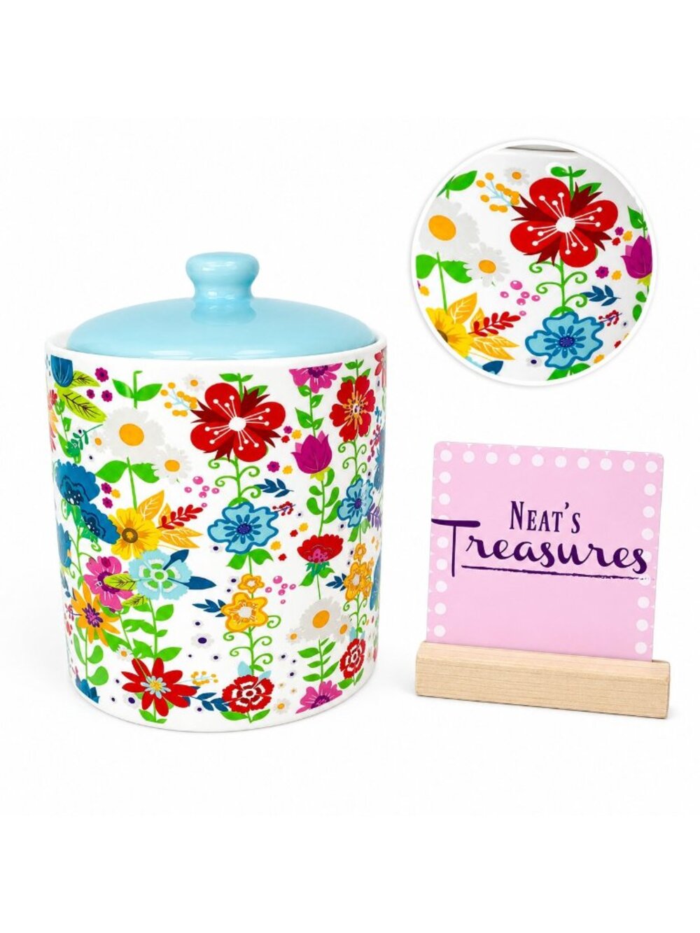 Orly Maison New York MUTICOLORED FLORAL Flowers Lidded Ceramic 6" Canister Jar